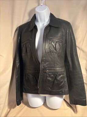 Banana Republic Classic Black Leather Zip-Front Jacket
